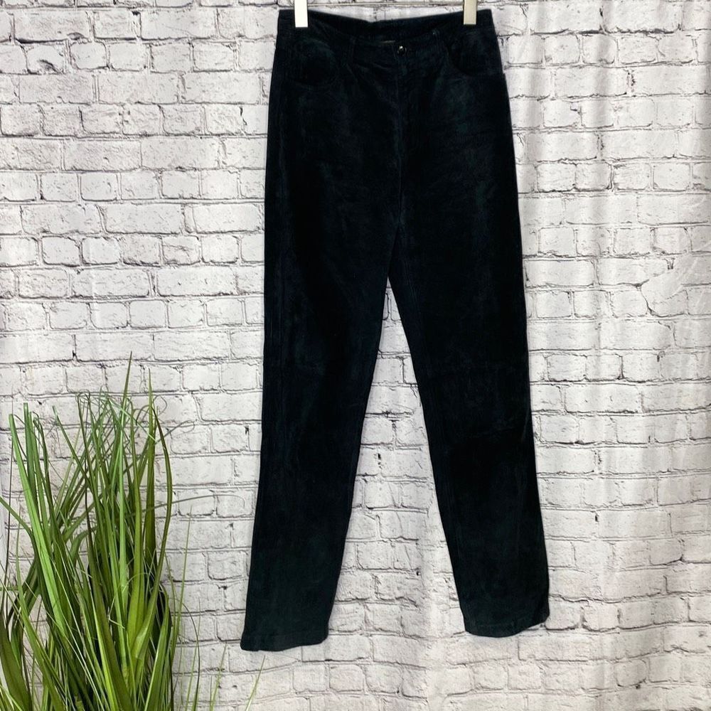 Brandon Thomas Suede Leather Straight Leg Lined‎ Pants Black Size 6
